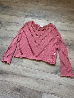Elan Open-Weave Cropped Knit Top - Dusty Rose